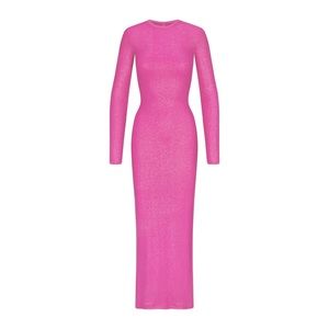 Skims Soft Lounge Fuchsia Shimmer Crew Neck Long Dress Size XL - Worn Once